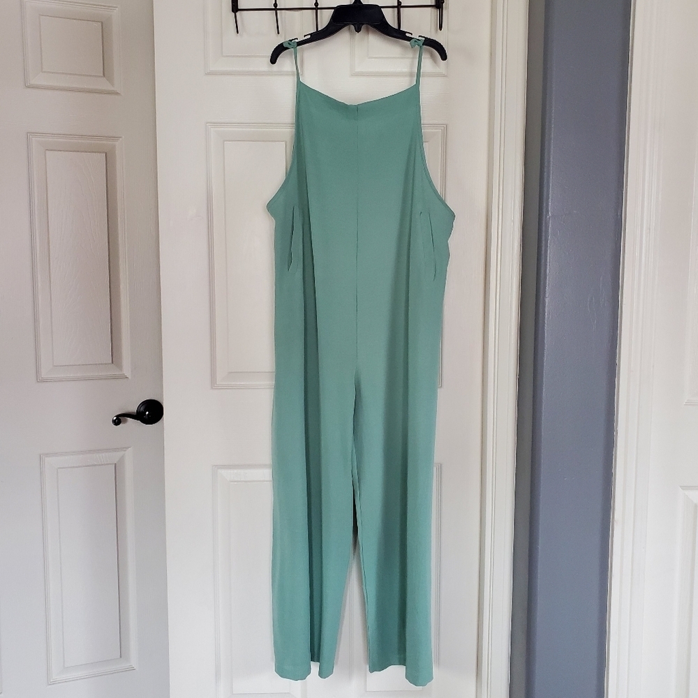Baggy Suspender Overalls Jumpsuit Wide-leg W/Pockets In Mint Green Size XL